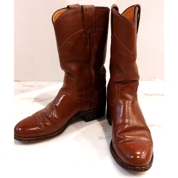 Justin Ropers Womens Sz 4.5 C Round Toe Brown Leather Western Cowboy Boots L3802 - Picture 1 of 8